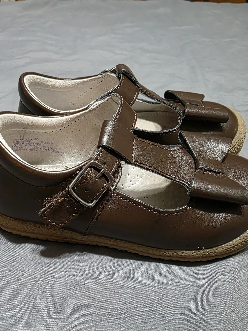 L'Amour Brown Bow Strap Kids Dress Shoes